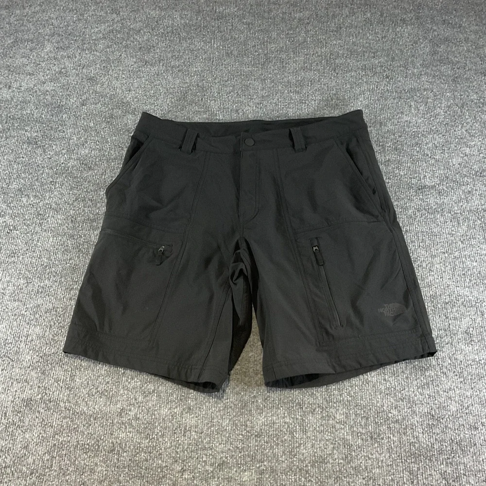 The North Face Mens Hiking Shorts 34 Black Stretch ZipPocket Outdoor Performance